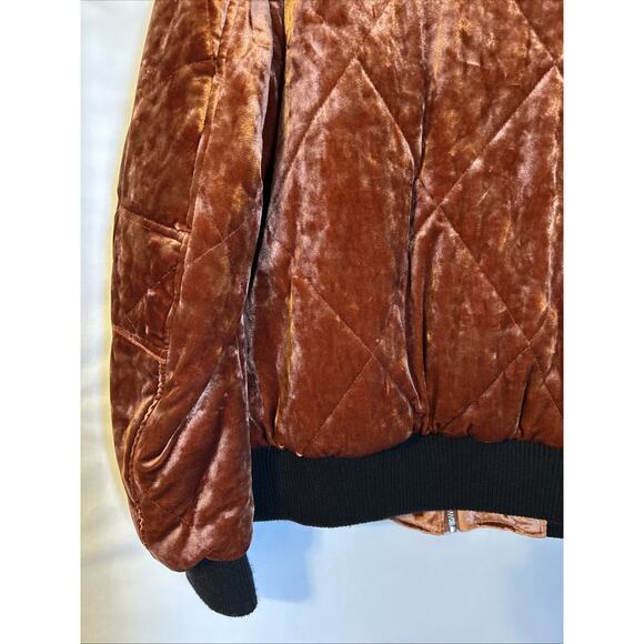 Collection B Quilted Velour Bomber Jacket Womens Medium Burnt Orange Retro Boho - Picture 15 of 16